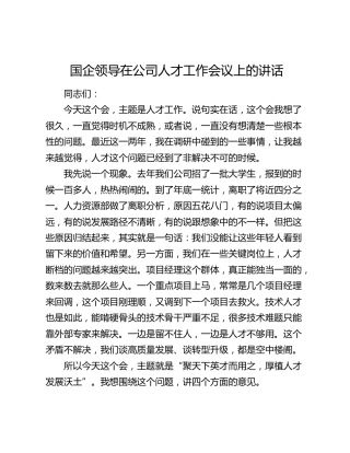 国企领导在公司人才工作会议上的讲话