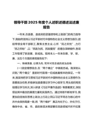 领导干部2025年度个人述职述德述法述廉报告（2）