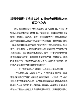 观看专题片《榜样10》心得体会：观榜样之光,砺公仆之志