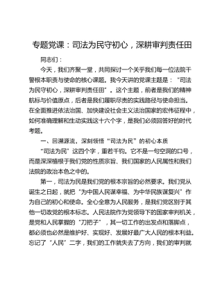 专题党课：司法为民守初心，深耕审判责任田