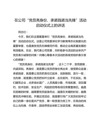 在公司“党员亮身份、承诺践诺当先锋”活动启动仪式上的讲话