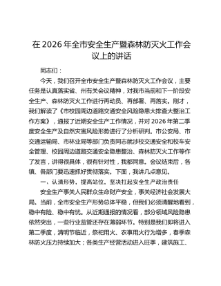 在2026年全市安全生产暨森林防灭火工作会议上的讲话