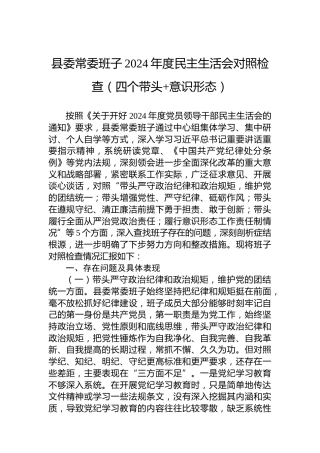 县委常委班子2024年度民主生活会对照检查（四个带头意识形态）