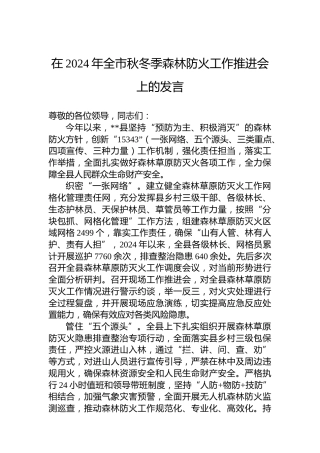 在2024年全市秋冬季森林防火工作推进会上的发言