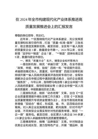 在2024年全市构建现代化产业体系推进高质量发展推进会上的汇报发言