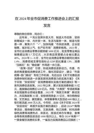 在2024年全市促消费工作推进会上的汇报发言
