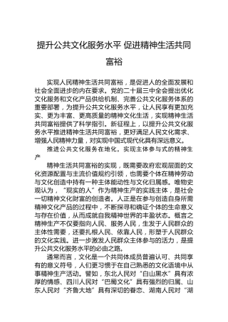 提升公共文化服务水平促进精神生活共同富裕