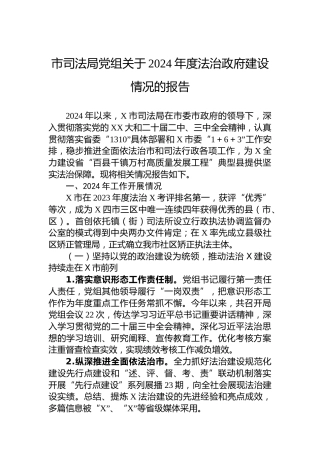 市司法局党组关于2024年度法治政府建设情况的报告