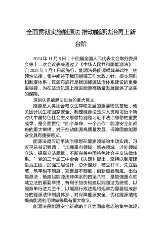 全面贯彻实施能源法推动能源法治再上新台阶