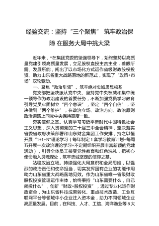 经验交流：坚持“三个聚焦”筑牢政治保障在服务大局中挑大梁