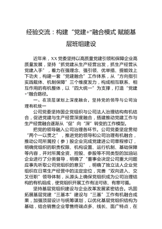 经验交流：构建“党建”融合模式赋能基层班组建设