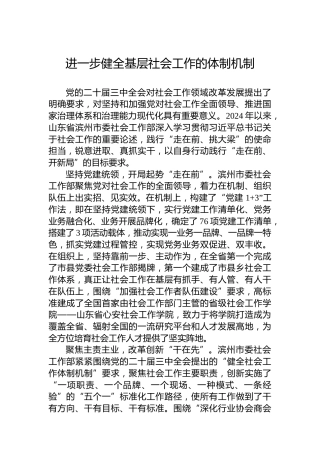 进一步健全基层社会工作的体制机制