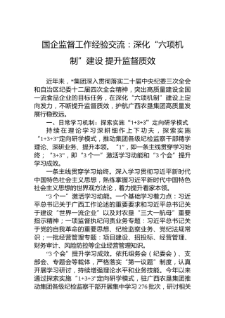 国企监督工作经验交流：深化“六项机制”建设提升监督质效