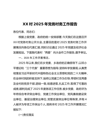 XX村2025年党务村务工作报告