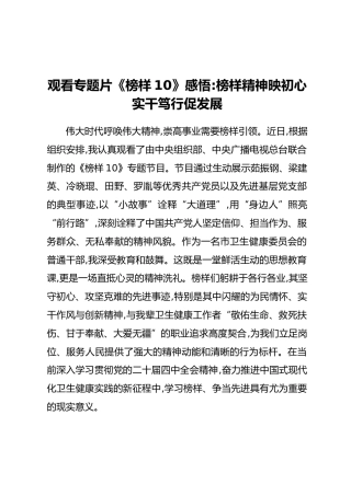 观看专题片《榜样10》感悟：榜样精神映初心实干笃行促发展