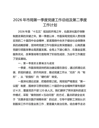 2026年市局第一季度党建工作总结及第二季度工作计划