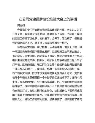 在公司党建品牌建设推进大会上的讲话