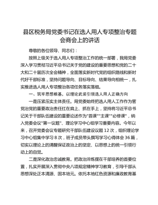 县区税务局党委书记在选人用人专项整治专题会商会上的讲话