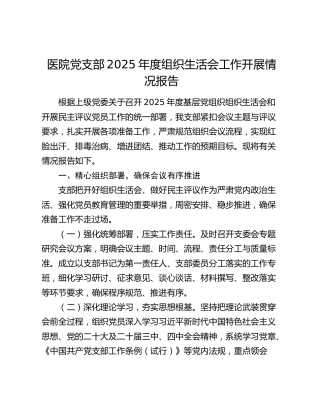 医院党支部2025年度组织生活会工作开展情况报告