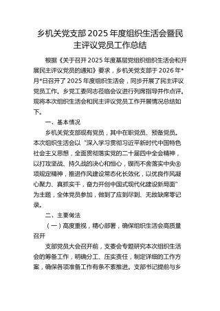 乡机关党支部2025年度组织生活会暨民主评议党员工作总结