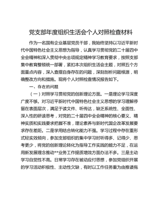 党支部年度组织生活会个人对照检查材料