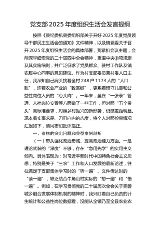 党支部2025年度组织生活会发言提纲