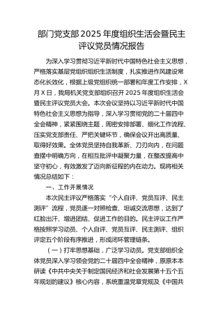 部门党支部2025年度组织生活会暨民主评议党员情况报告