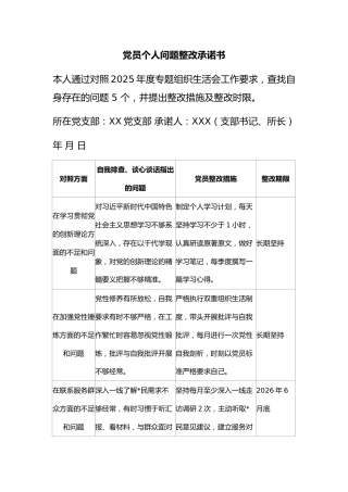 2025年组织生活会个人问题整改承诺7个版本（问题清单整改）