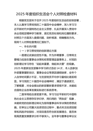 2025年度组织生活会个人对照检查材料 (2)