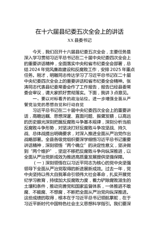 在十六届县纪委五次全会上的讲话