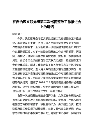 在自治区文联党组第二次巡视整改工作推进会上的讲话