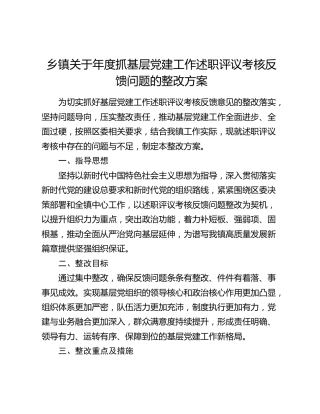 乡镇关于年度抓基层党建工作述职评议考核反馈问题的整改方案