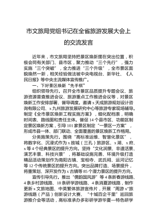 市文旅局党组书记在全省旅游发展大会上的交流发言