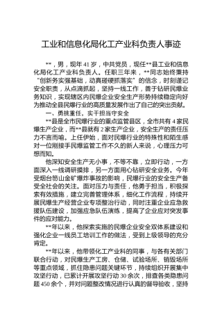 工业和信息化局化工产业科负责人事迹