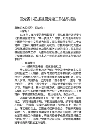 2024年区党委书记抓基层党建工作述职报告
