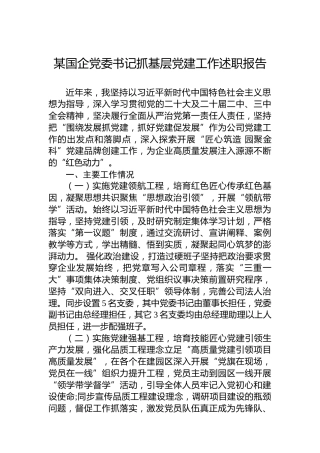 2024年某国企党委书记抓基层党建工作述职报告