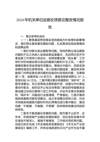 2024年机关单位巡察反馈意见整改情况报告