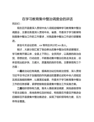 在学习教育集中整治调度会的讲话