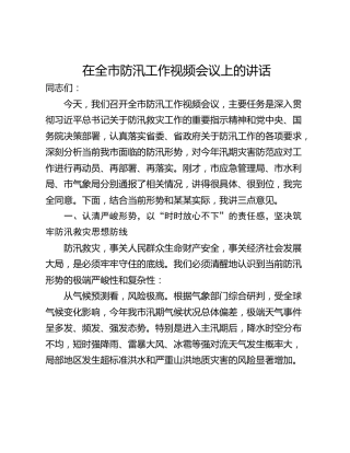 在全市防汛工作视频会议上的讲话