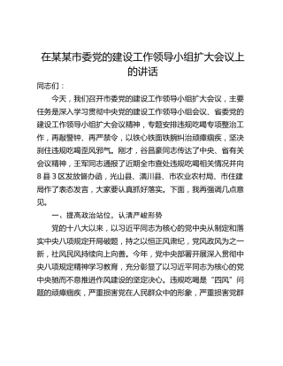 在某某市委党的建设工作领导小组扩大会议上的讲话
