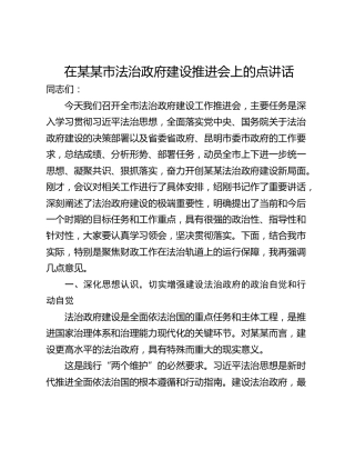在某某市法治政府建设推进会上的点讲话