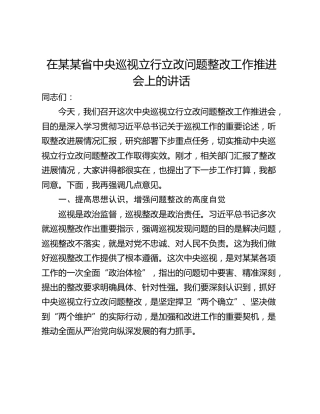 在某某省中央巡视立行立改问题整改工作推进会上的讲话