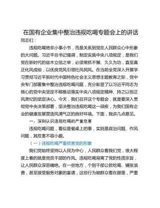 在国有企业集中整治违规吃喝专题会上的讲话