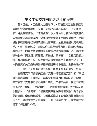 在X工委支部书记讲坛上的发言