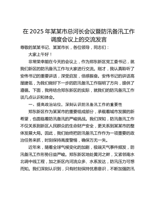 在2025年某某市总河长会议暨防汛备汛工作调度会议上的交流发言