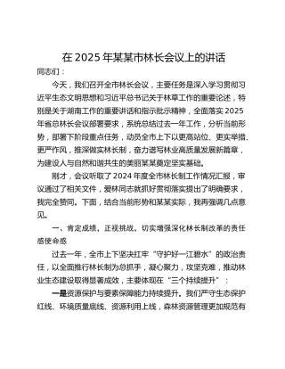 在2025年某某市林长会议上的讲话