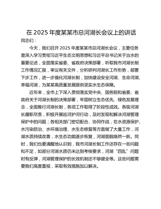 在2025年度某某市总河湖长会议上的讲话