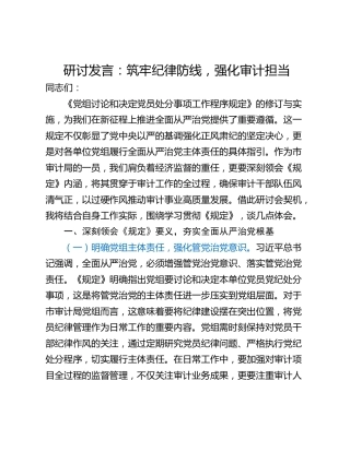 研讨发言：筑牢纪律防线，强化审计担当