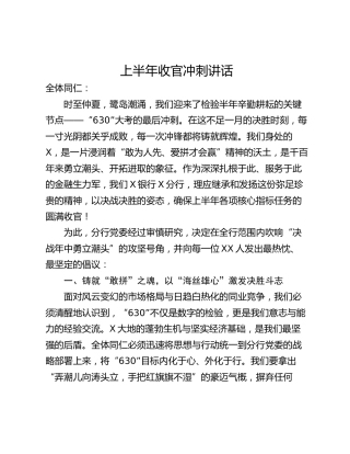 上半年收官冲刺讲话