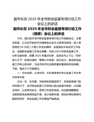 副市长在2025年全市财会监督专项行动工作会议上的讲话